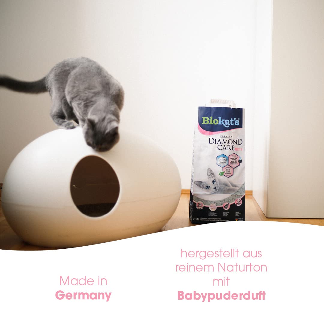 Biokat's Diamond Care Fresh Katzenstreu mit Babypuder-Duft - Feine Klumpstreu aus Bentonit mit Aktivkohle und Aloe Vera - 1 Sack (1 x 10 L)