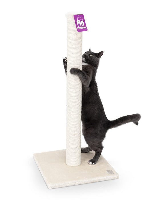 Petrebels Kratzbaum Maine 90 cm Hoch, mit Extra Stabiler Bodenplatte und Natur-Sisal Stamm, 40 x 40 x 90 cm, Farbe Creme/Beige