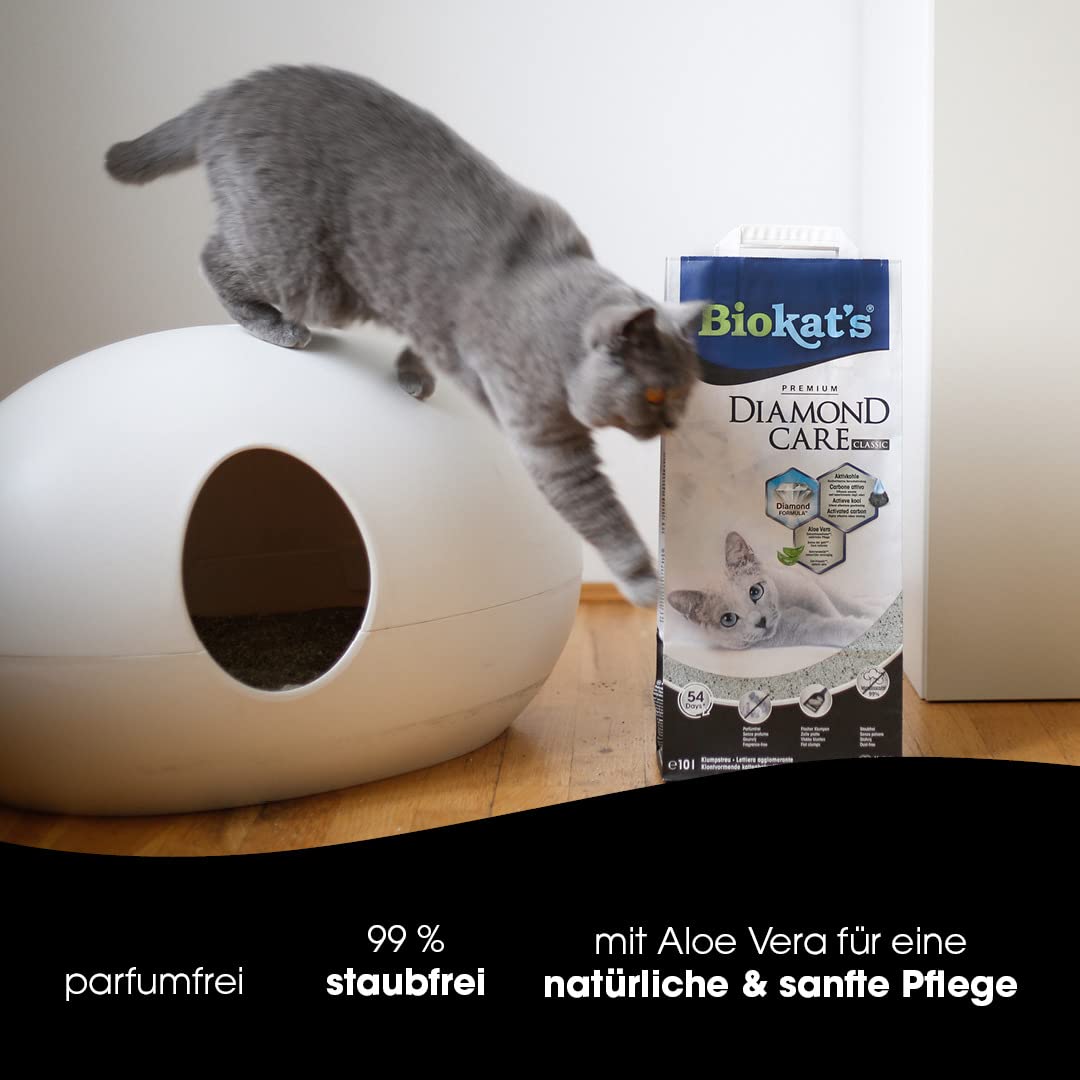 Biokat's Diamond Care Classic Katzenstreu ohne Duft - Feine Klumpstreu aus Bentonit mit Aktivkohle und Aloe Vera - 1 Sack (1 x 10 L)