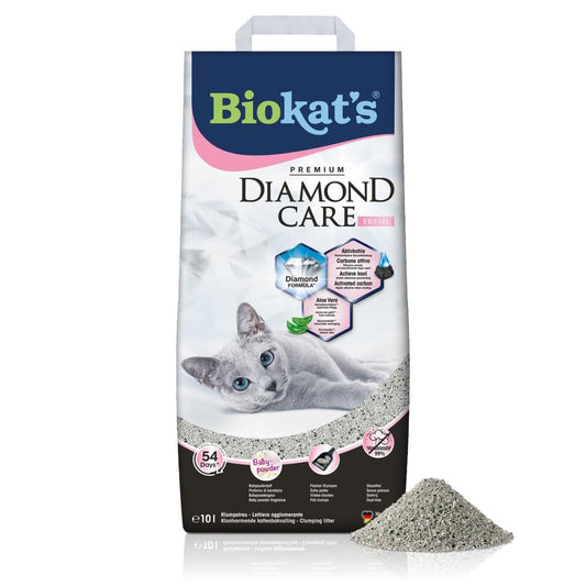 Biokat's Diamond Care Fresh Katzenstreu mit Babypuder-Duft - Feine Klumpstreu aus Bentonit mit Aktivkohle und Aloe Vera - 1 Sack (1 x 10 L)