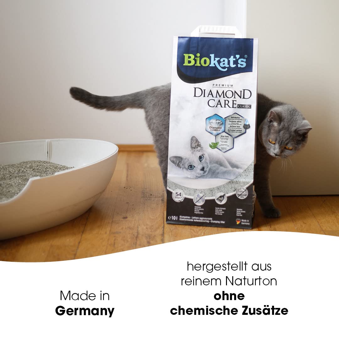 Biokat's Diamond Care Classic Katzenstreu ohne Duft - Feine Klumpstreu aus Bentonit mit Aktivkohle und Aloe Vera - 1 Sack (1 x 10 L)