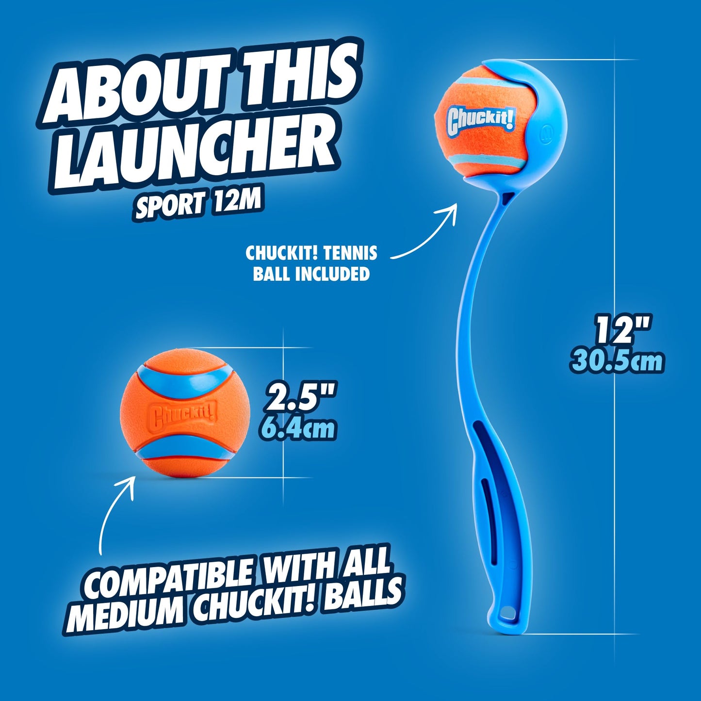 Chuckit – 12M Sportwerfer – Ballwerfer für Hunde – Ergonomischer Gummigriff