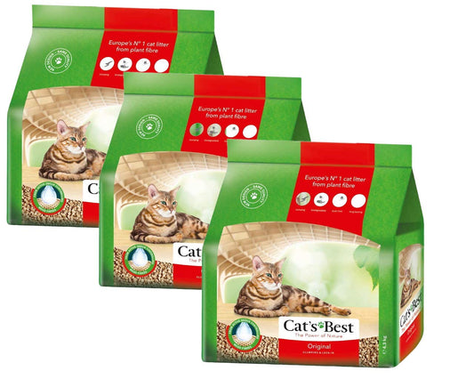 Cat's Best Original, Pflanzenfaser-Streu 3 x 10 Liter Katzenstreu, Toilettenstreu