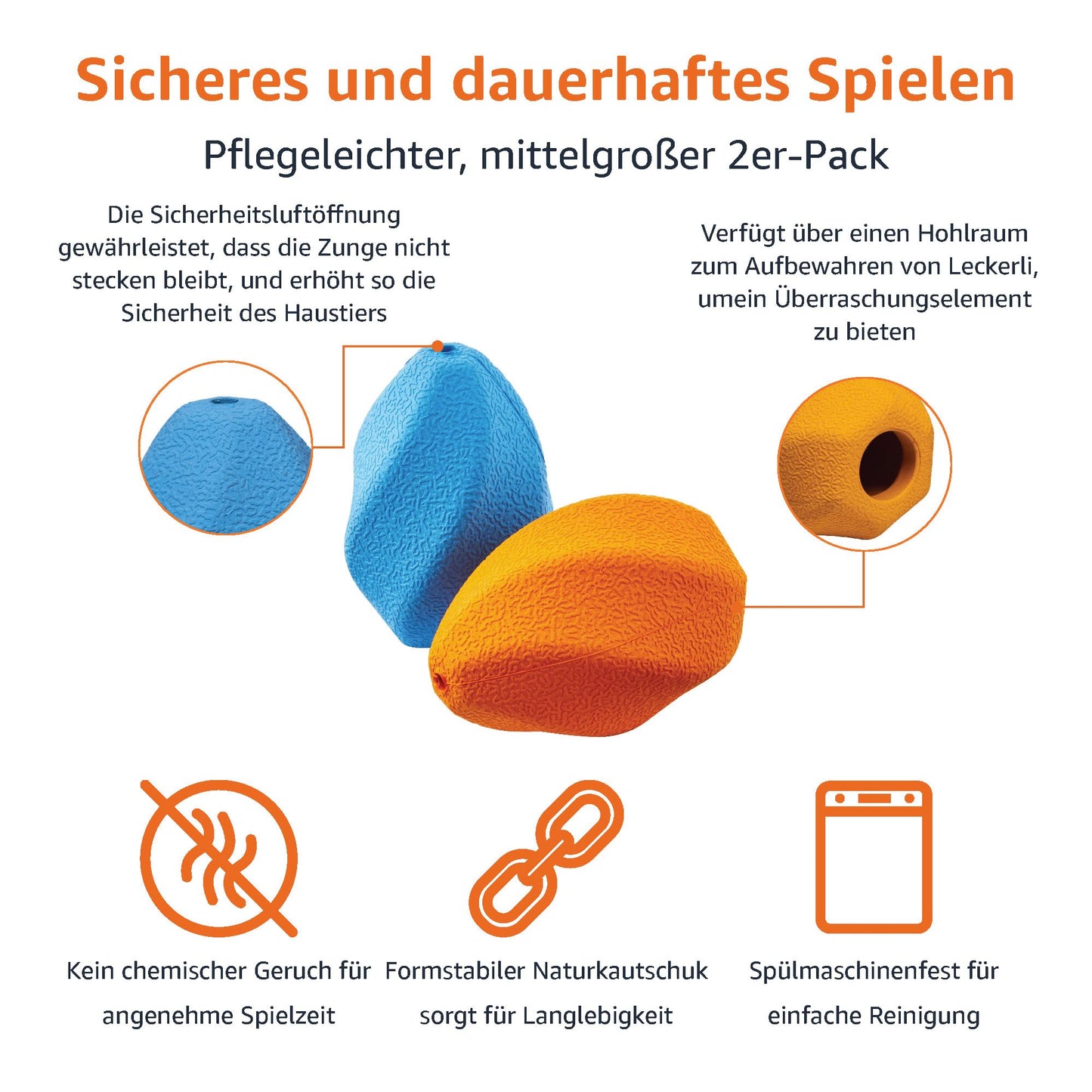 Basics Kauspielzeug für Hunde mit Leckerli-Spender, 2 stück, Größe M, Mehrfarbig